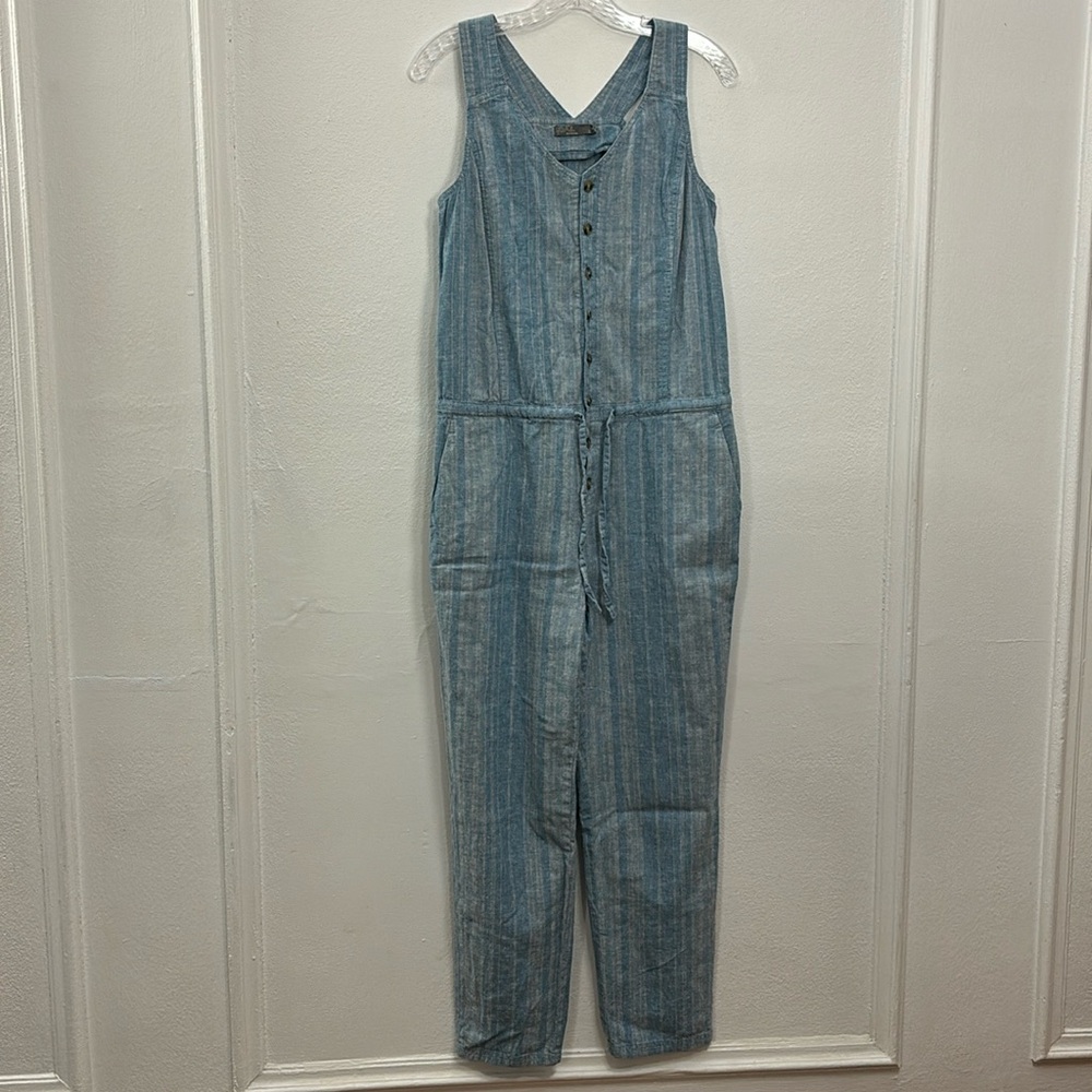 Prana Wayfarer Hemp Striped Button Tank Jumpsuit - Blue